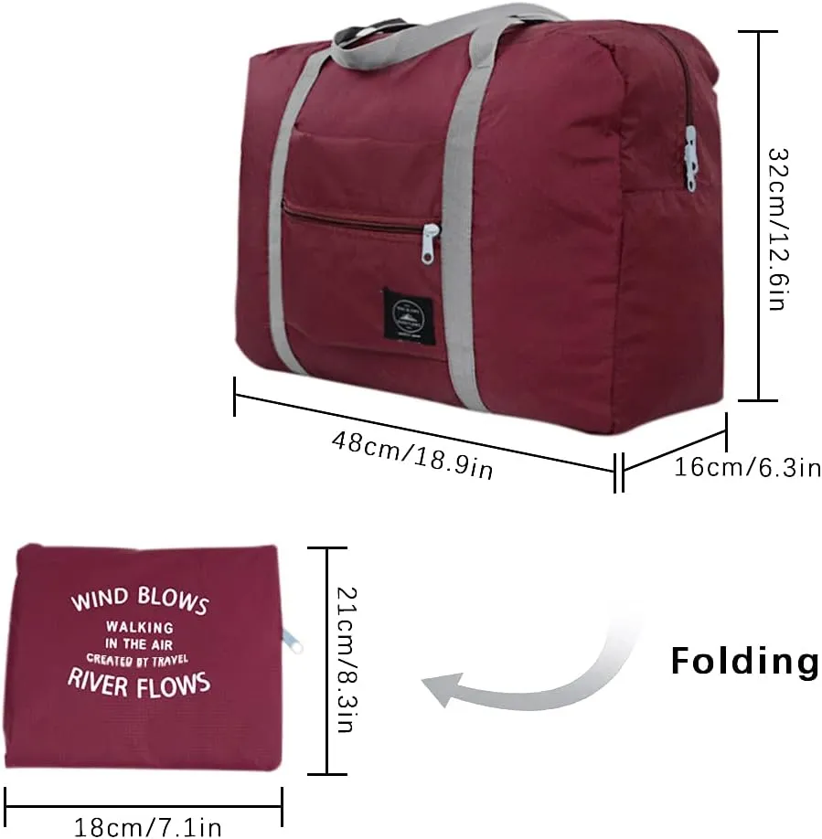 2 Pcs Foldable Travel Duffel Bags, Waterproof Lightweight Carry-on Bags, Suitable for Overnight, Holiday, Shopping, Weekends, Outing, Gym(Wine Red/Navy Blue)