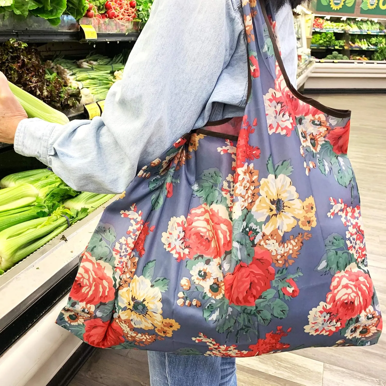 allydrew Large Foldable Tote Nylon Reusable Grocery Bag, Set of 2