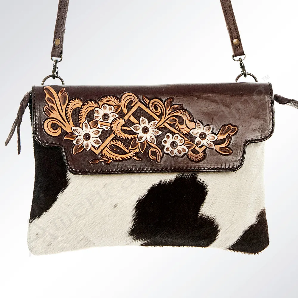 American Darling ADBG241 Envelope Hand Tooled Hair On Genuine Leather Women Bag Western Handbag Purse