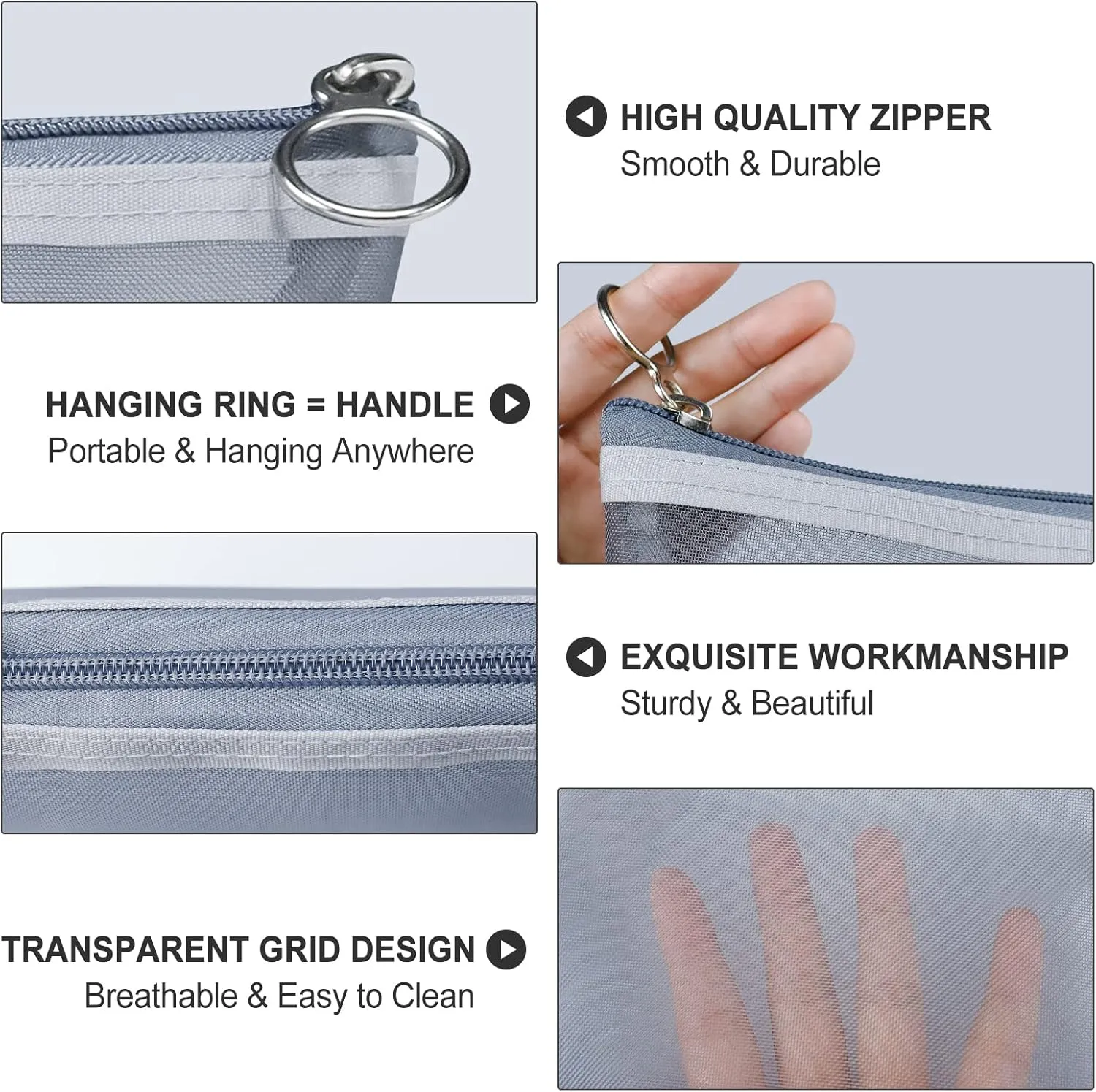 Aosbos 3-Pack Mesh Cosmetic Bag Set - Travel/On-The-Go Makeup Storage, Zipper Closure Small Pouch