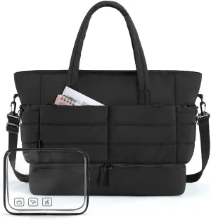 BAGSMART Large Travel Duffel Bag with Shoe Compartment, Puffer Carry-On Gym Weekender Bag for Women, Charcoal