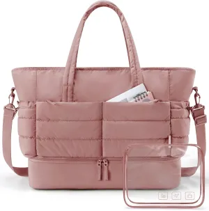 BAGSMART Large Travel Duffel Bag with Shoe Compartment, Puffer Carry-On Gym Weekender Bag for Women, Dark Pink