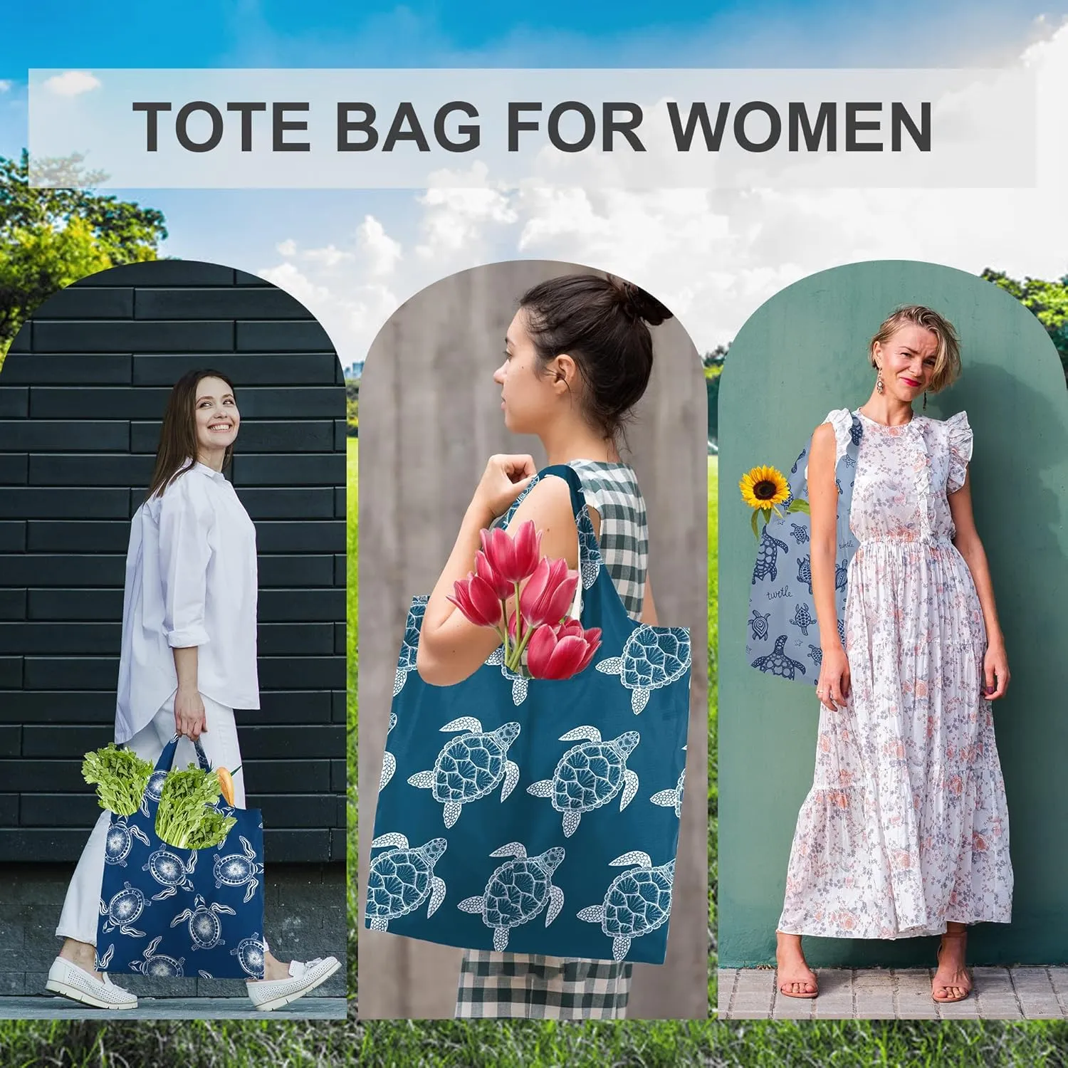 BeeGreen Turtle Gifts for Women Foldable Reusable Grocery Bags Shopping Bags for Groceries Cute Holiday Cloth Bag With Handles Large Cloth Gift Heavy Duty Bulk 6 Pack Gifts