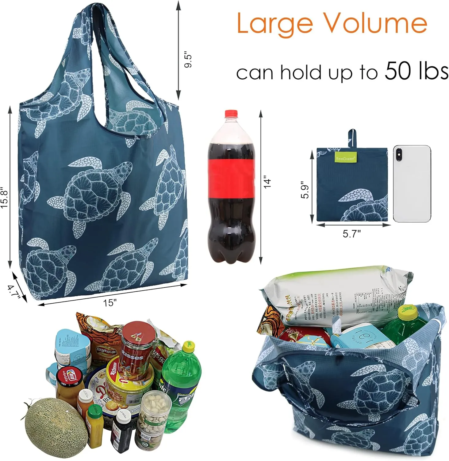 BeeGreen Turtle Gifts for Women Foldable Reusable Grocery Bags Shopping Bags for Groceries Cute Holiday Cloth Bag With Handles Large Cloth Gift Heavy Duty Bulk 6 Pack Gifts