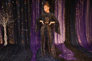 Black Shimmering Jumpsuit with Kimono Sleeves