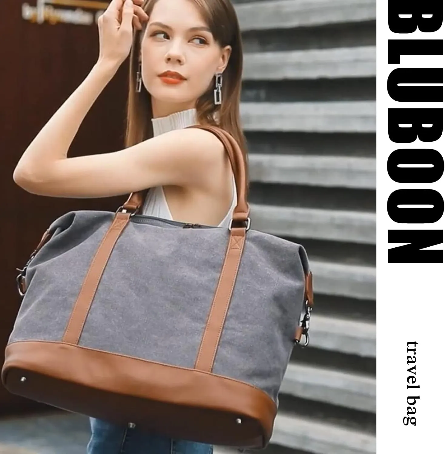BLUBOON Travel Tote Bags with Zipper Ladies Canvas Bag Weekender Overnight Bag for Women Carry on Duffel Bag Trolley Sleeve