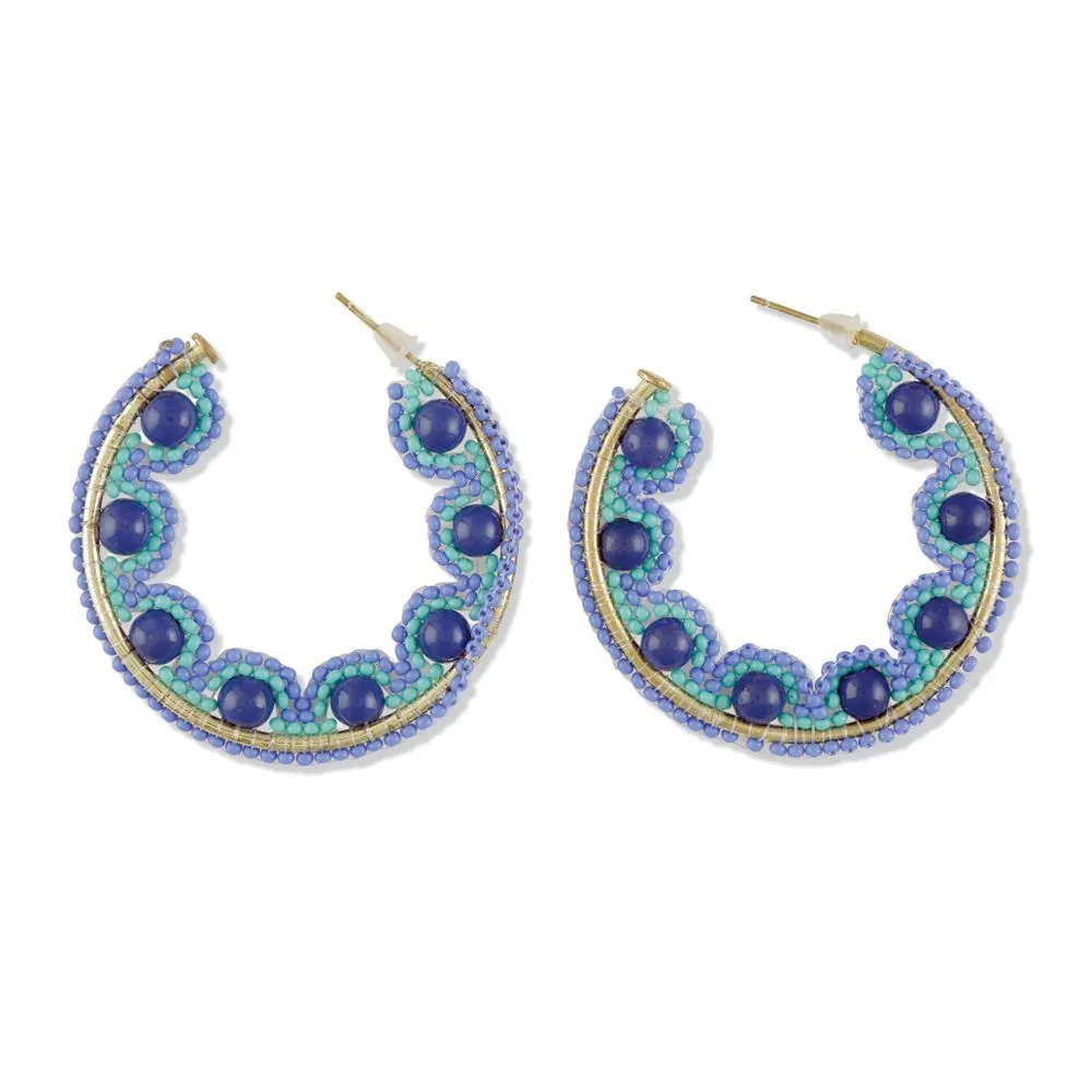 Blue Beaded Hoop Earrings
