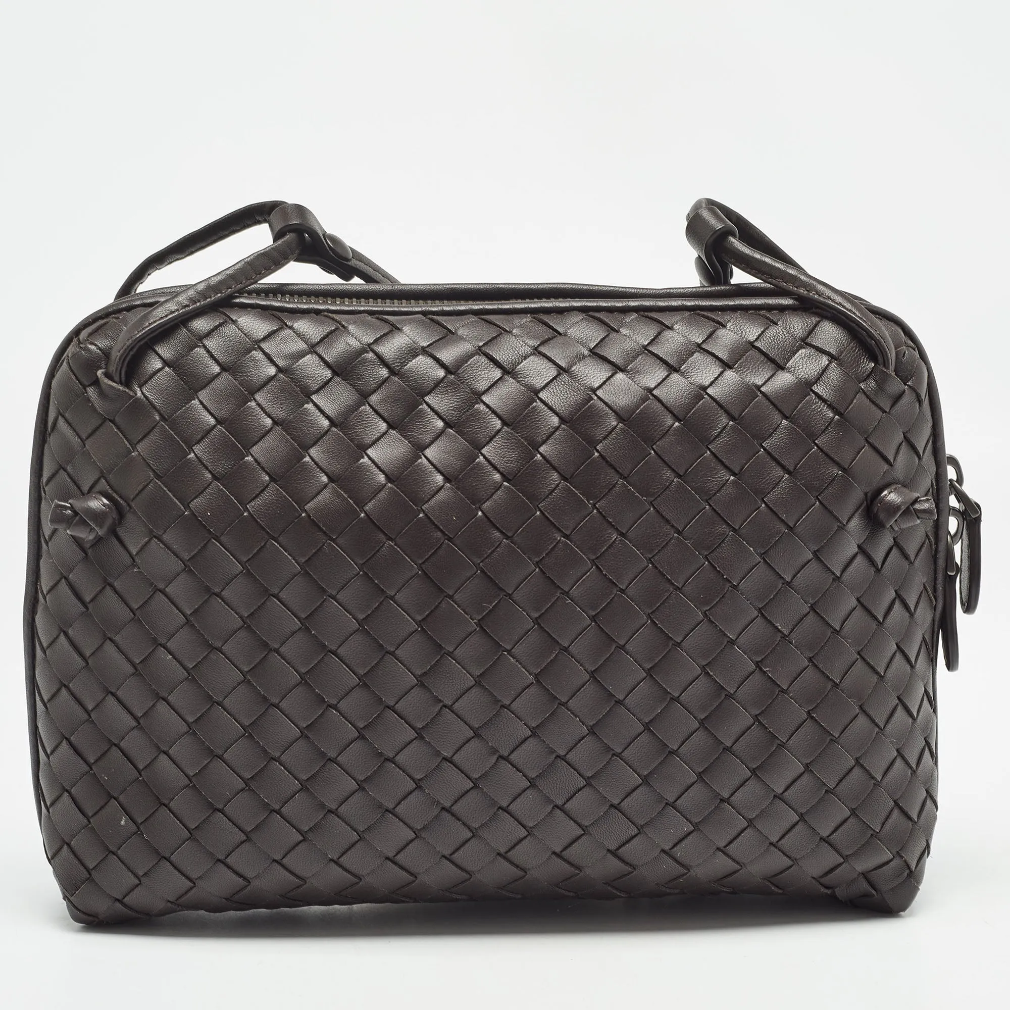 BOTTEGA VENETA Dark Brown Intrecciato Leather Nodini Crossbody Bag