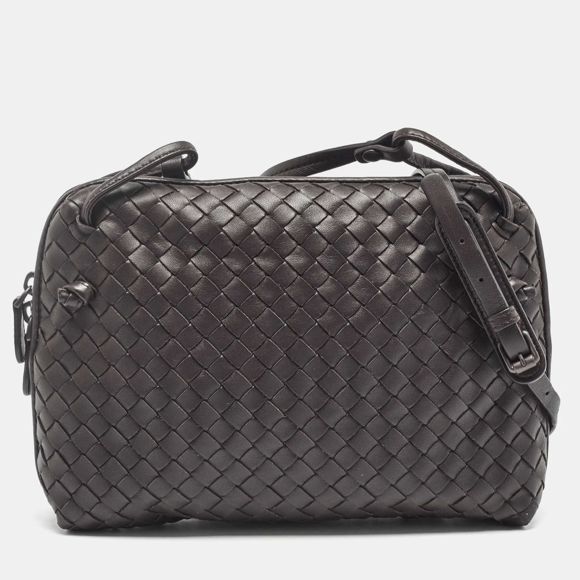 BOTTEGA VENETA Dark Brown Intrecciato Leather Nodini Crossbody Bag