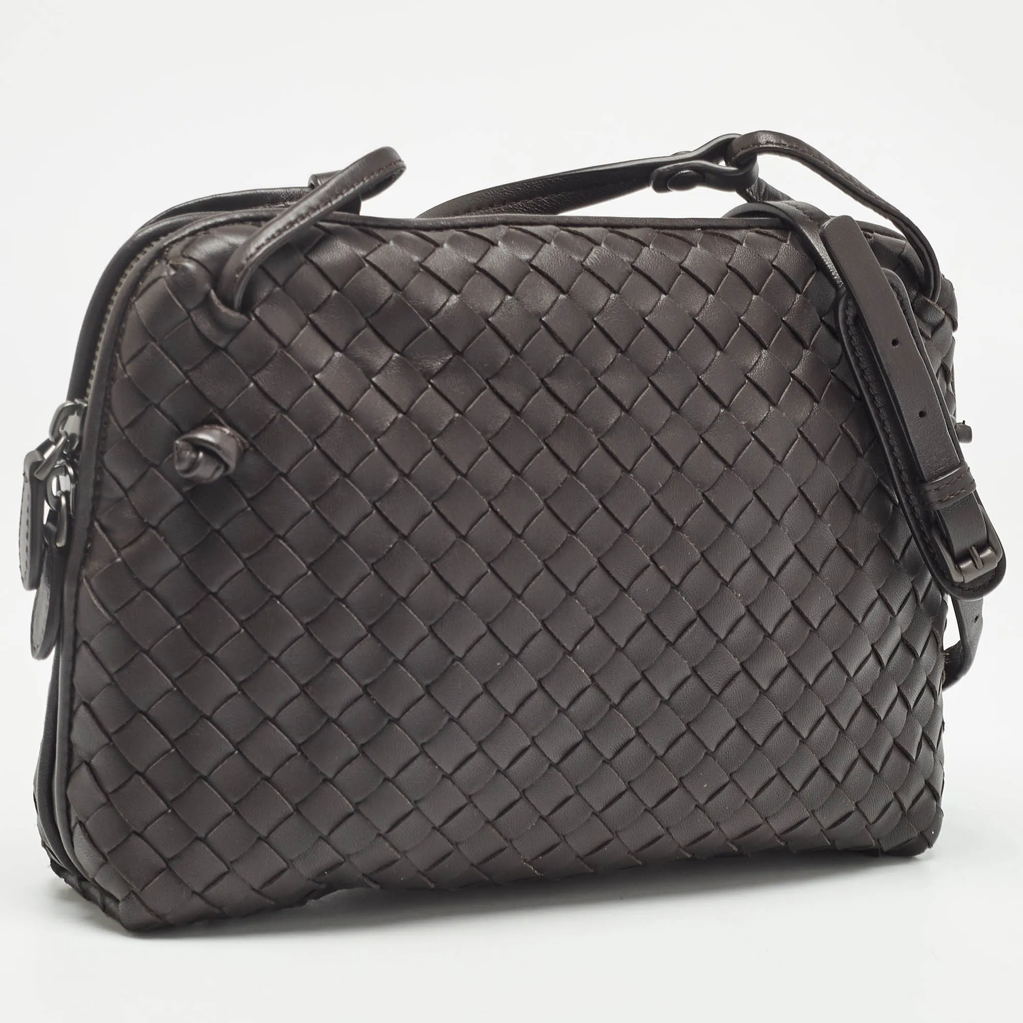 BOTTEGA VENETA Dark Brown Intrecciato Leather Nodini Crossbody Bag