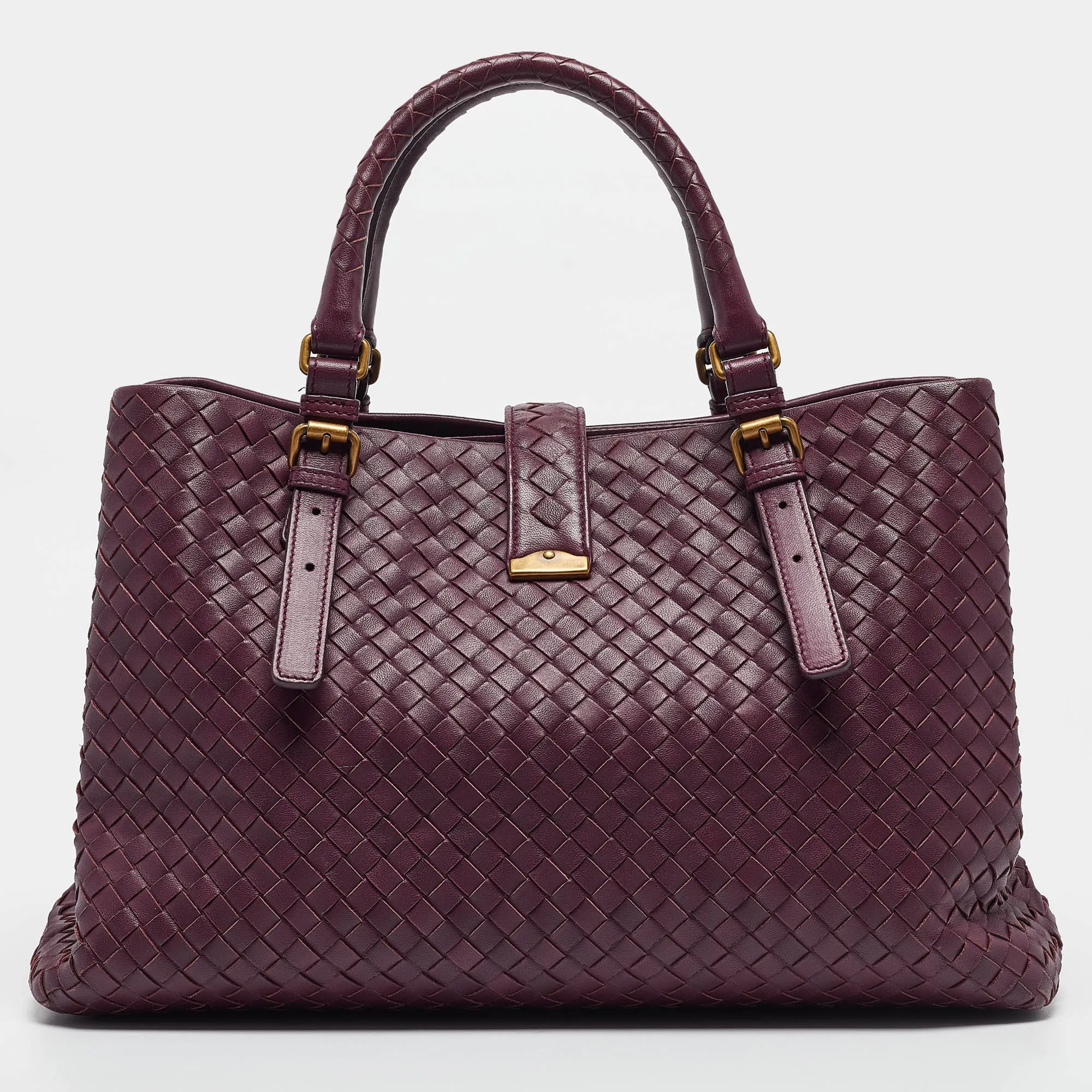 BOTTEGA VENETA Plum Intrecciato Leather Medium Roma Tote