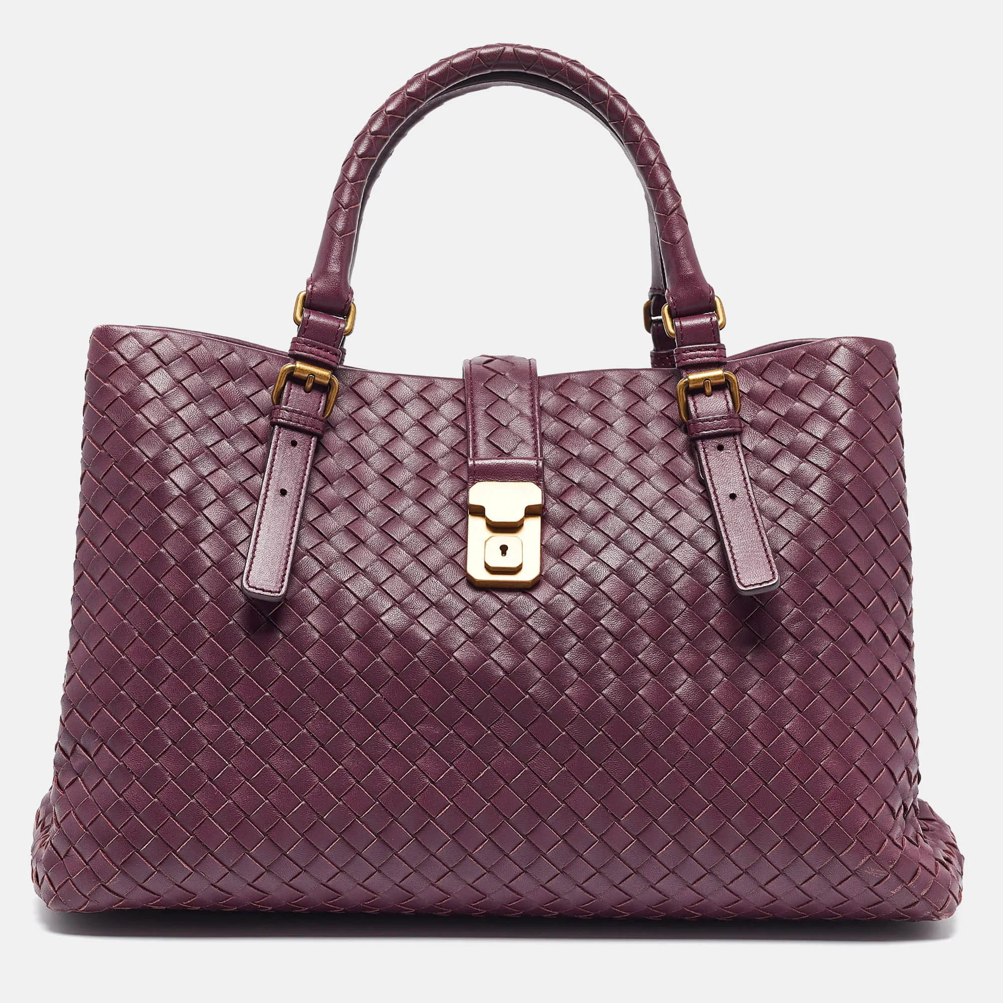 BOTTEGA VENETA Plum Intrecciato Leather Medium Roma Tote