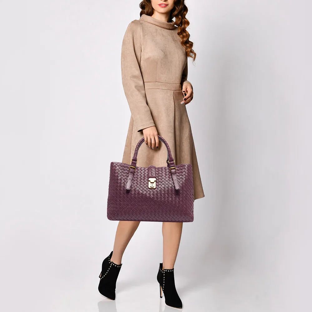 BOTTEGA VENETA Plum Intrecciato Leather Medium Roma Tote