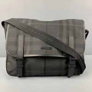 BURBERRY Black Grey Plaid Nylon Messenger Bag