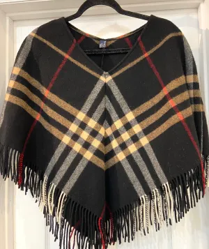 BURBERRY CHECK WOOL PONCHO CAP