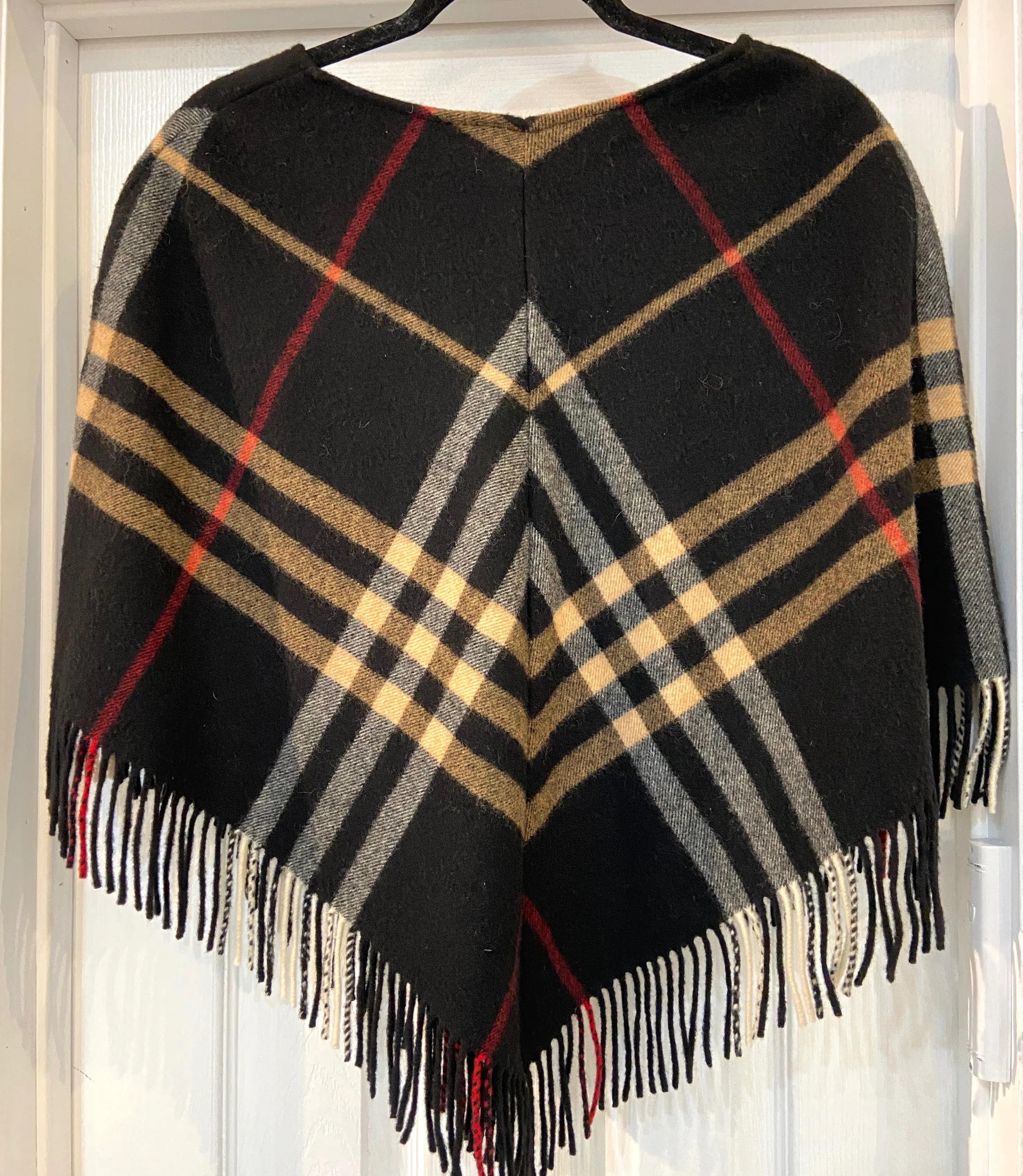 BURBERRY CHECK WOOL PONCHO CAP
