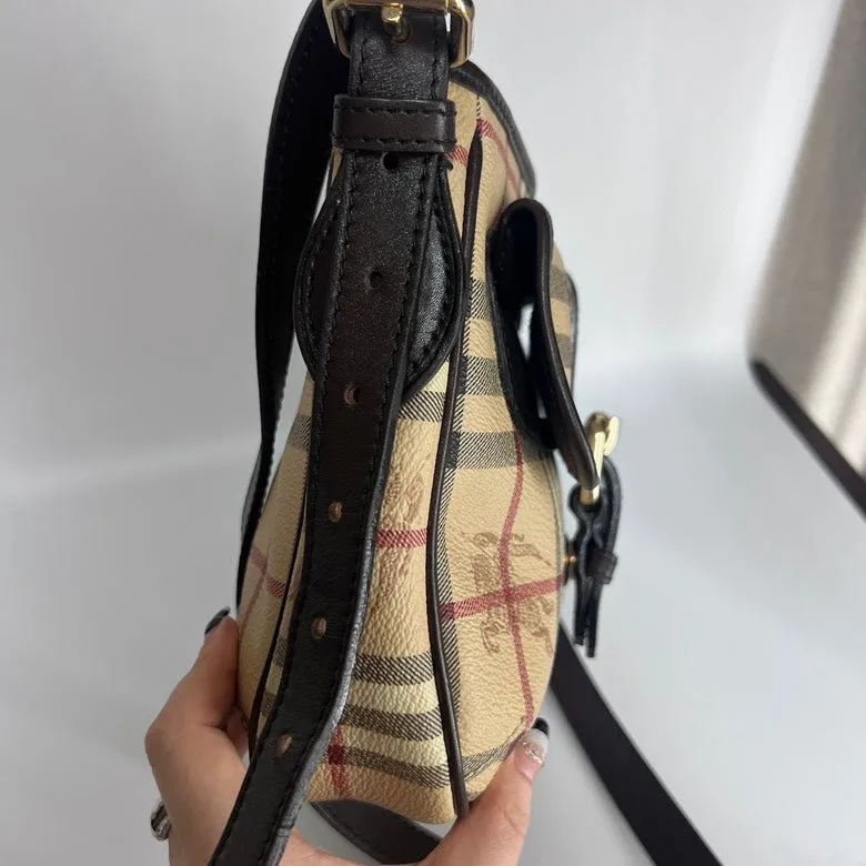 Burberry Leather Checkered Crossbody Bag Black Medium
