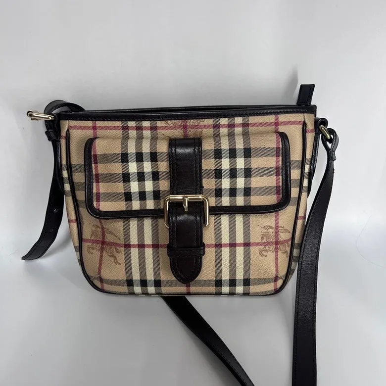 Burberry Leather Checkered Crossbody Bag Black Medium