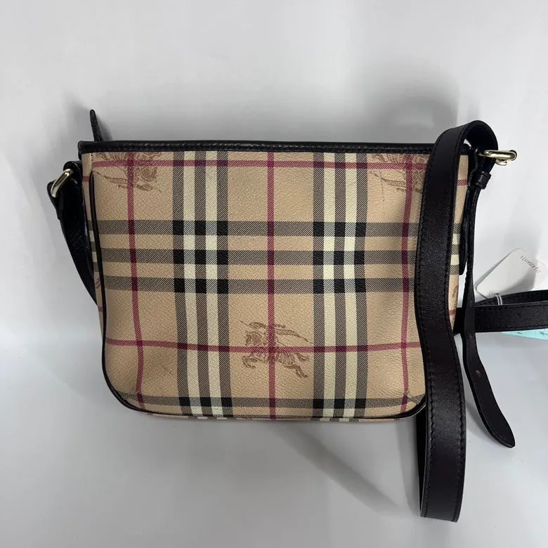 Burberry Leather Checkered Crossbody Bag Black Medium