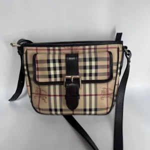 Burberry Leather Checkered Crossbody Bag Black Medium