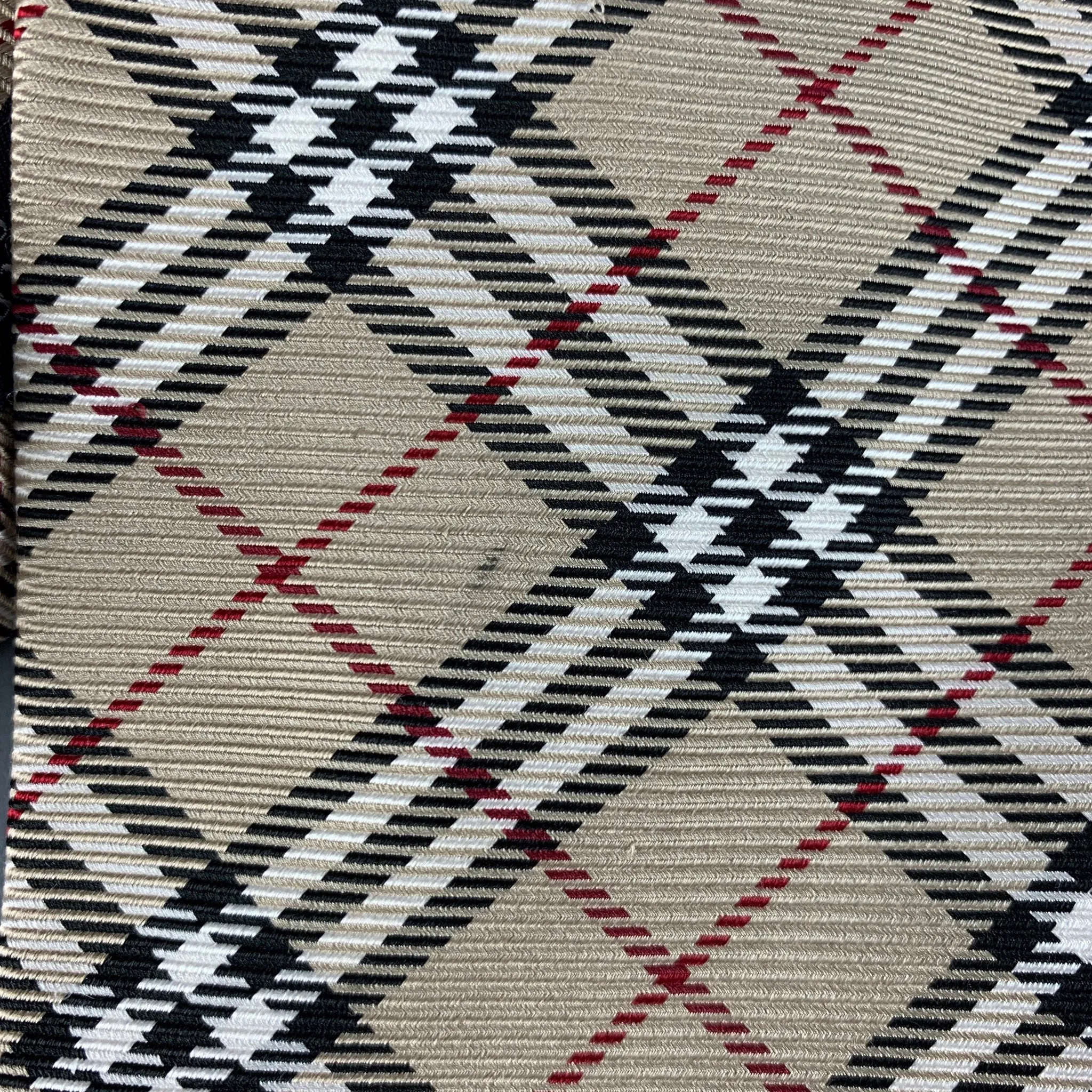 BURBERRY LONDON Beige Black & White Plaid Silk Tie