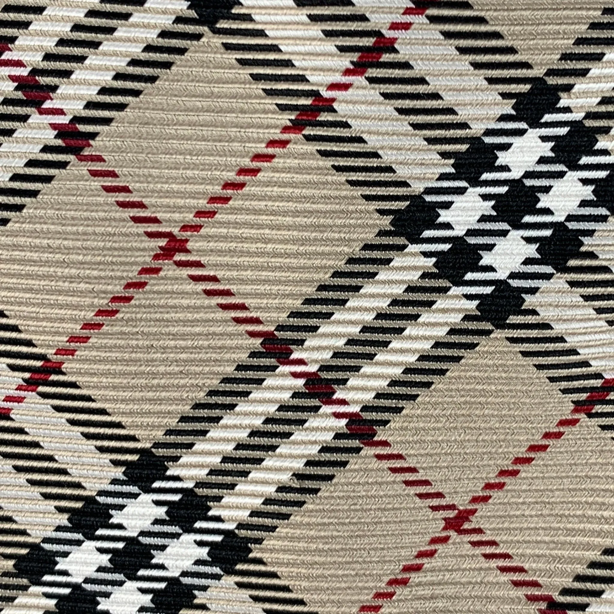 BURBERRY LONDON Beige Black & White Plaid Silk Tie