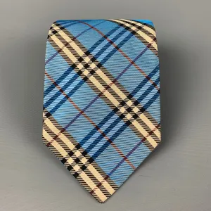 BURBERRY LONDON Light Blue Black White Plaid Silk Tie
