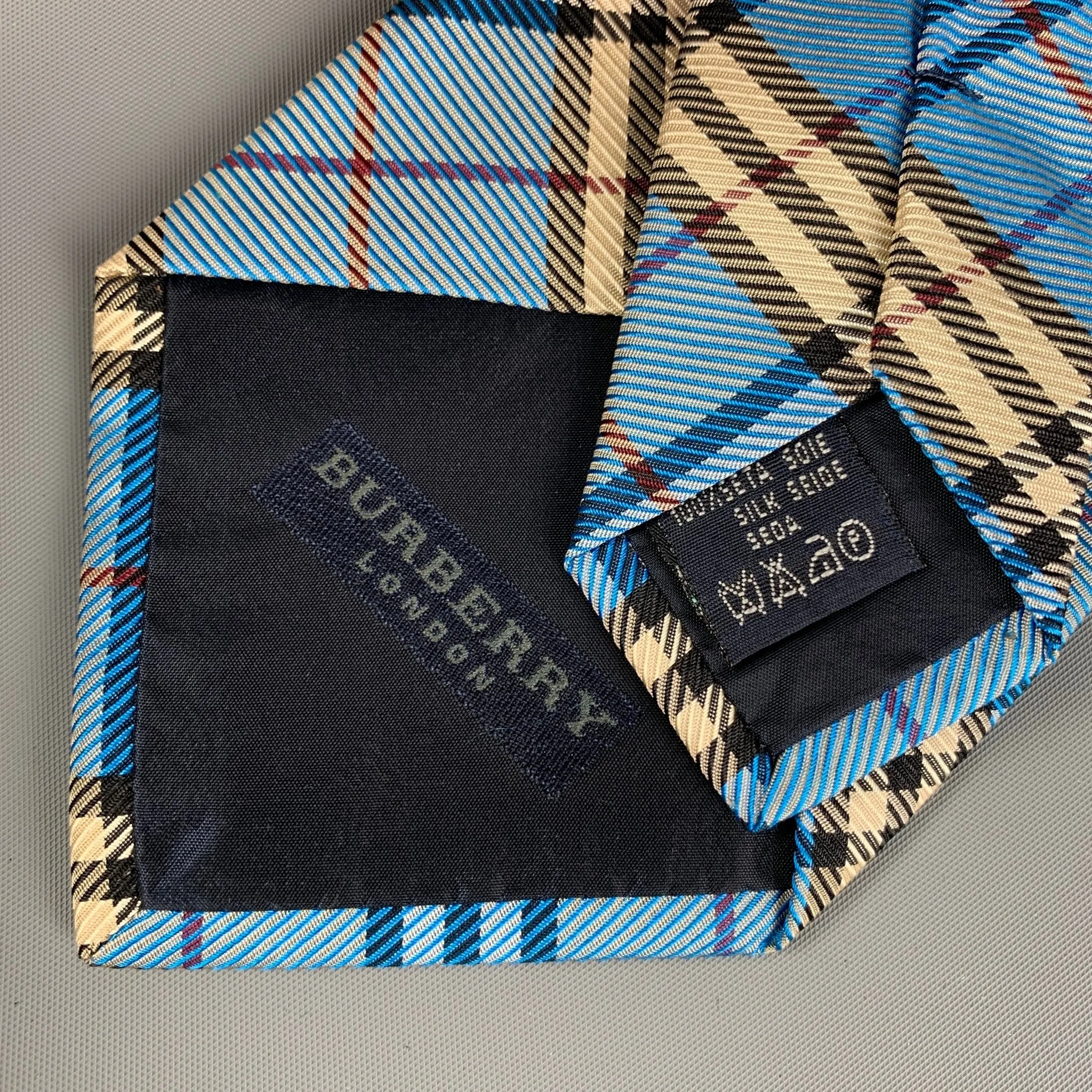 BURBERRY LONDON Light Blue Black White Plaid Silk Tie
