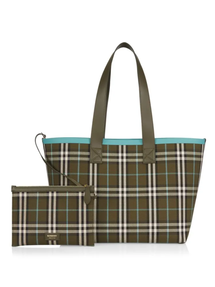 Burberry Medium London Check Canvas Tote Bag, Green