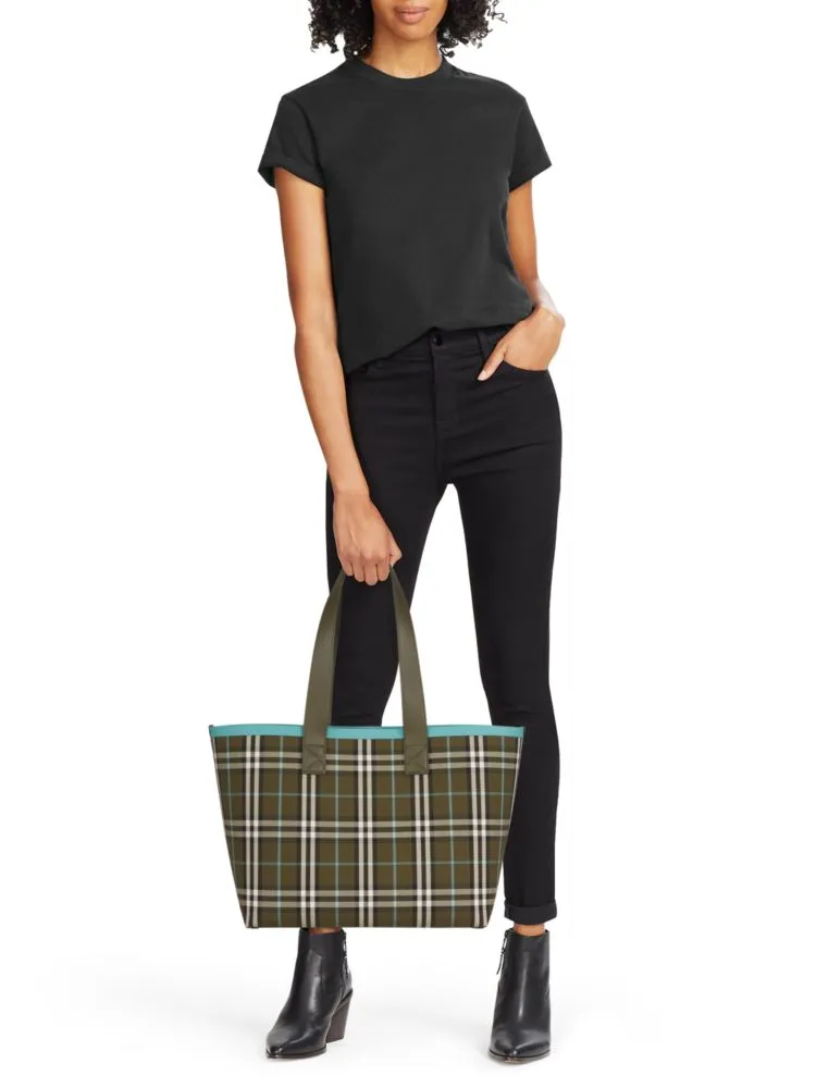 Burberry Medium London Check Canvas Tote Bag, Green