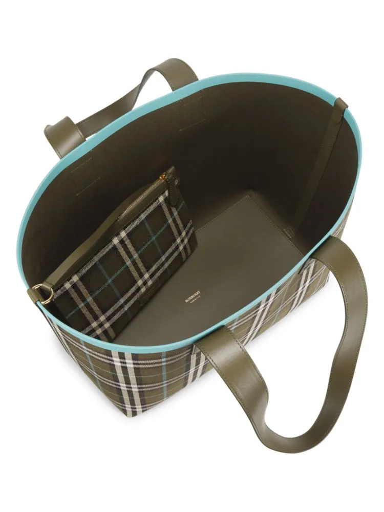 Burberry Medium London Check Canvas Tote Bag, Green