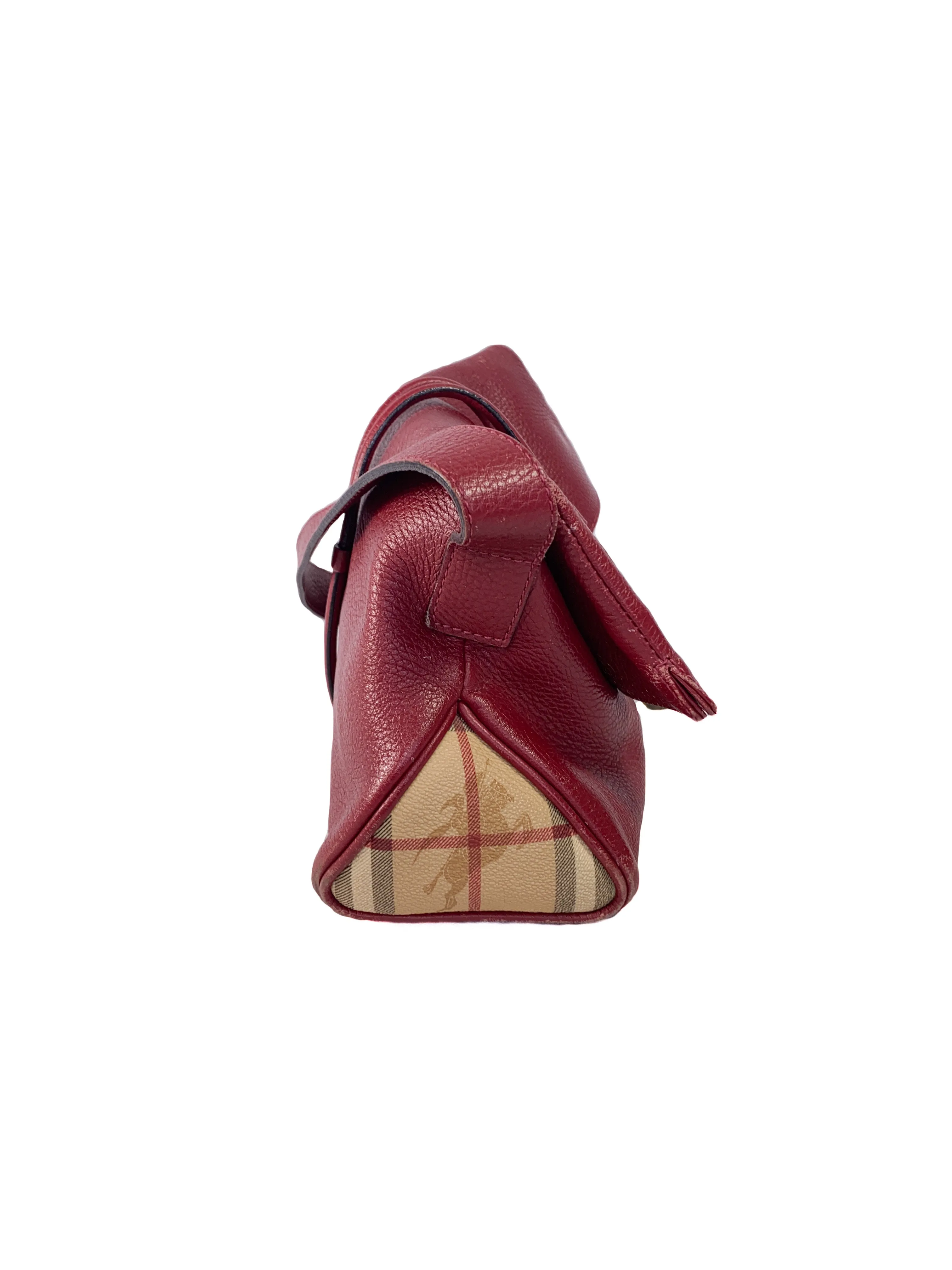 Burberry red leather plaid shoulder bag AS IS