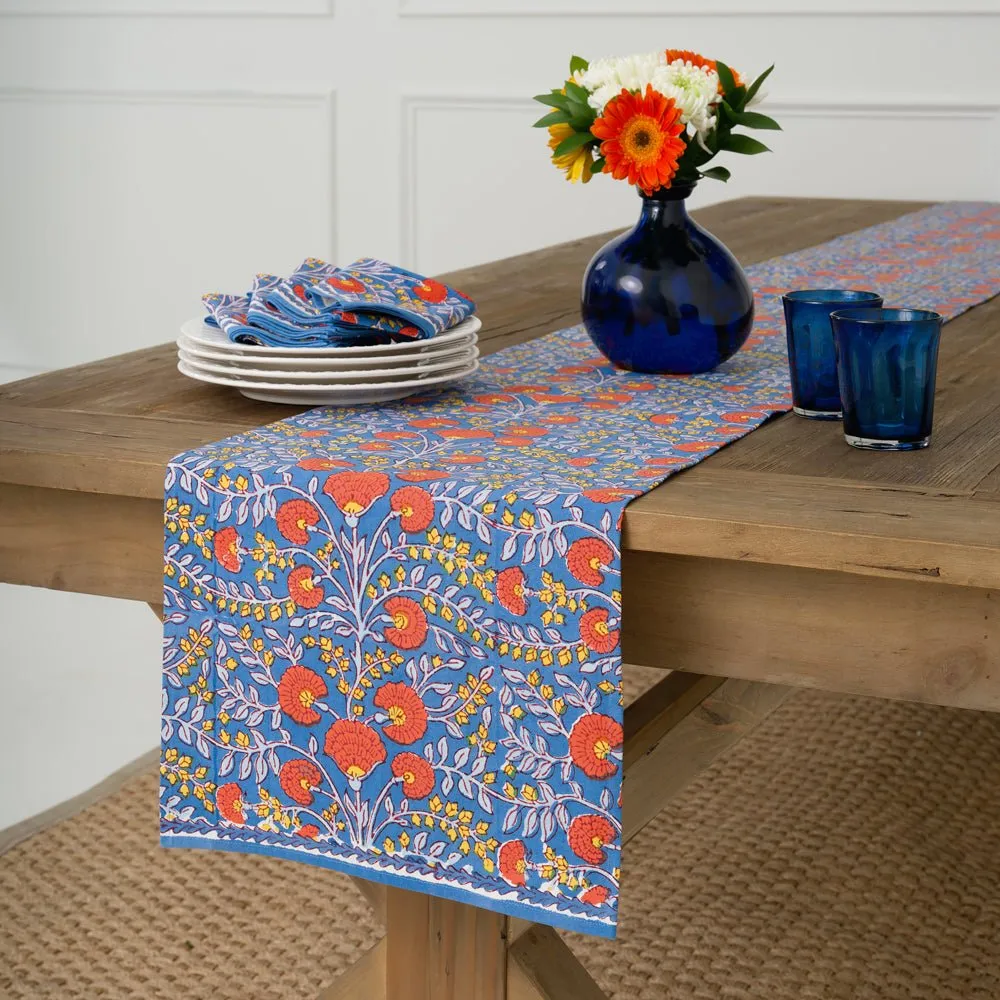 Cactus Flower Blue & Poppy Table Runner
