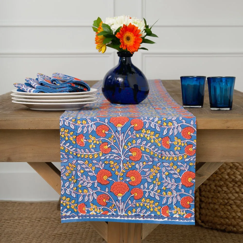 Cactus Flower Blue & Poppy Table Runner