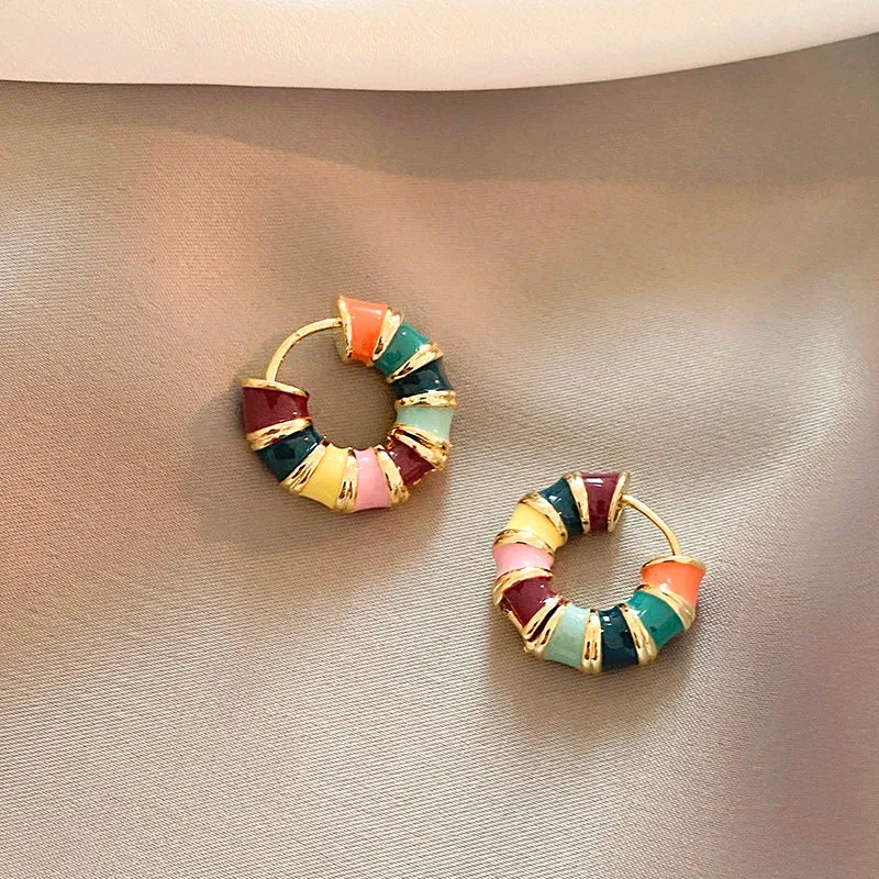 Candy Stripe Resin Round Hoop Earrings