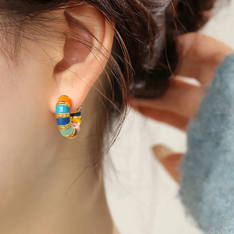 Candy Stripe Resin Round Hoop Earrings