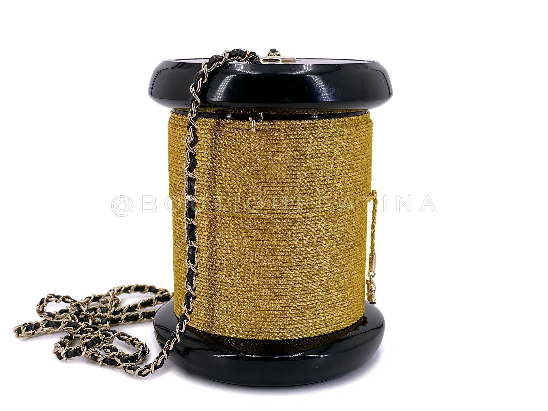 Chanel 2017 Plexiglass Bobbin Minaudière Black Gold "Spool" Evening Clutch Bag 5CG