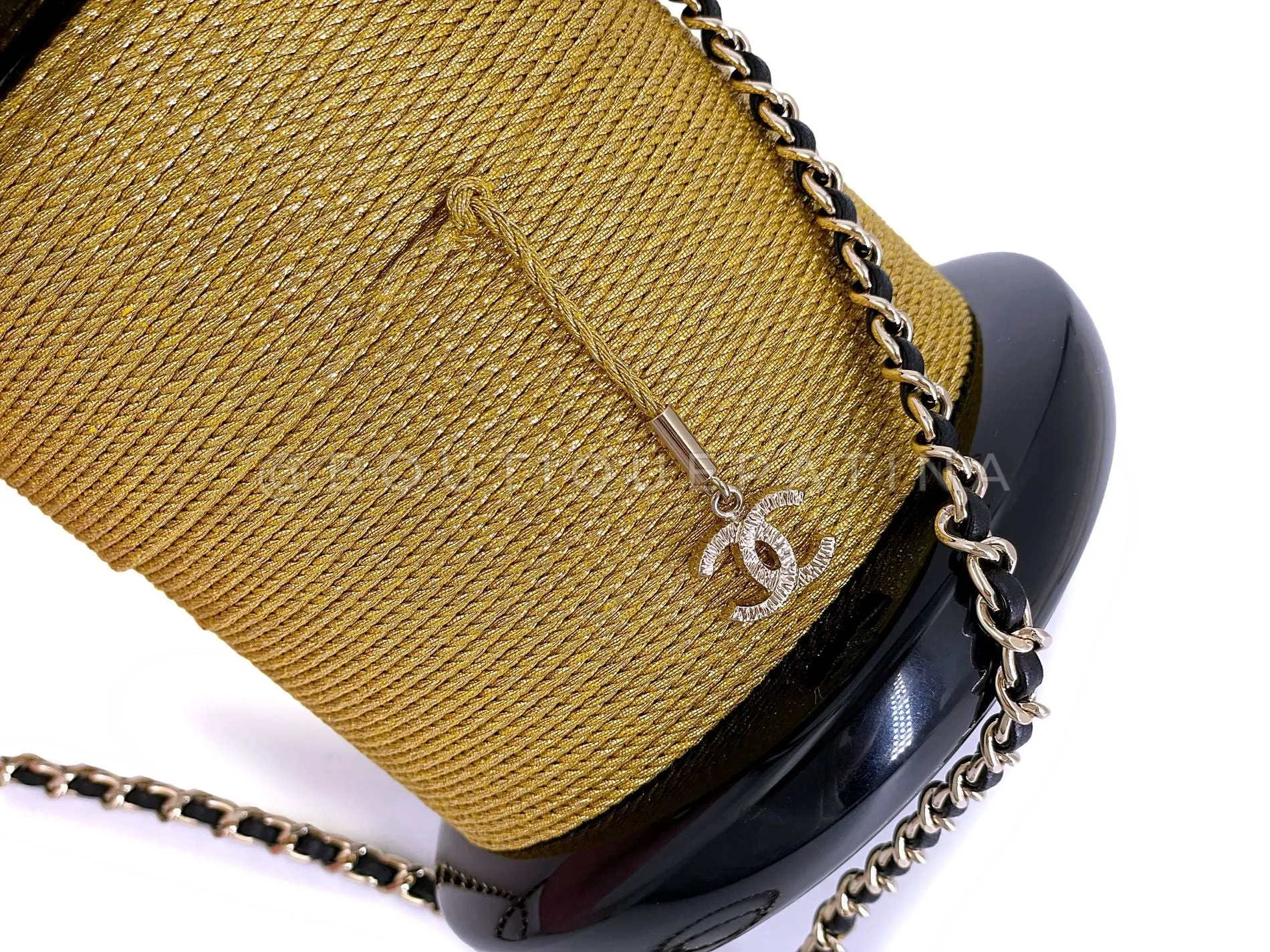 Chanel 2017 Plexiglass Bobbin Minaudière Black Gold "Spool" Evening Clutch Bag 5CG