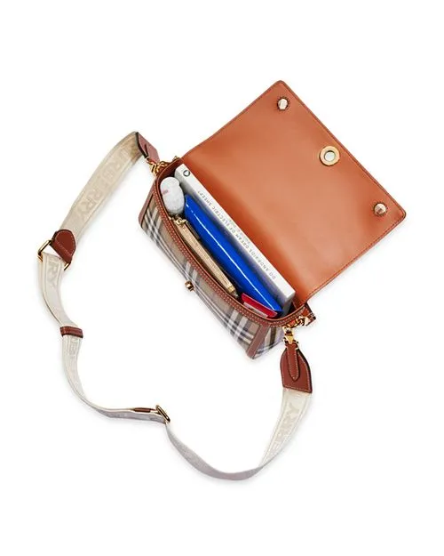 Check &; Burberry Top Handle Leather Crossbody Bag, Tan/Beige