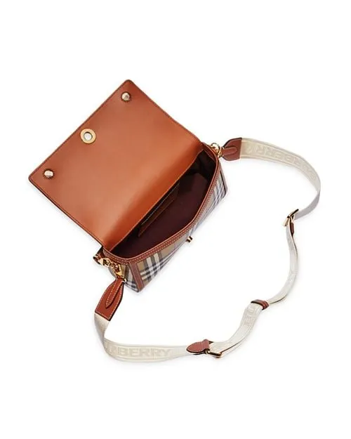 Check &; Burberry Top Handle Leather Crossbody Bag, Tan/Beige