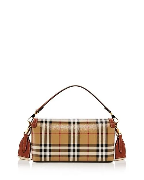 Check &; Burberry Top Handle Leather Crossbody Bag, Tan/Beige
