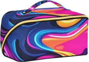 Colorful Neon Irregular Abstract Texture Designed Cosmetic Bag with dividers Lightweight Large Make Up Bag with Compartments & Handle