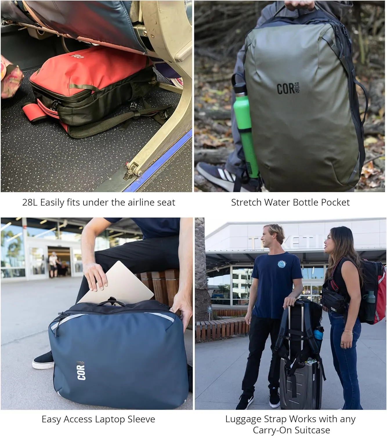 COR Surf Carry On Travel Backpack | NOW with Premium YKK Zippers | Flight Approved Carry On Laptop Backpack with Secret Passport Pockets | The Island Hopper (28L, Army Green)
