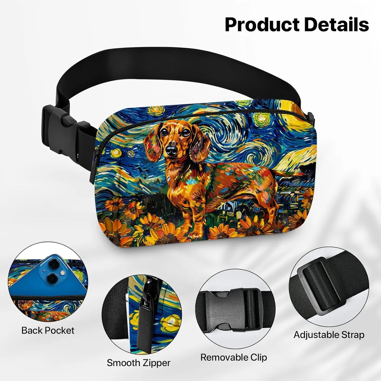 Dachshund Fanny Pack for Women Men Belt Bag Waterproof Waist Bags With Adjustable Straps Phone Purse Wallet Presents for Travel Sports Workout