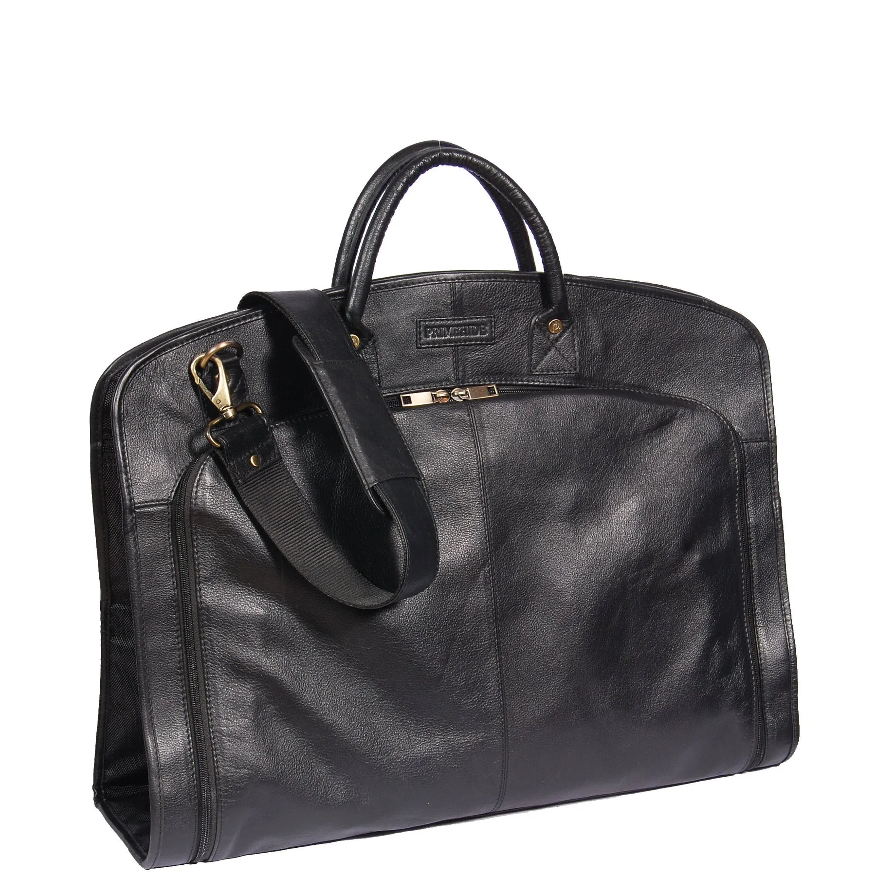 DR319 Genuine Soft Leather Suit Carrier Dress Garment Bag Black