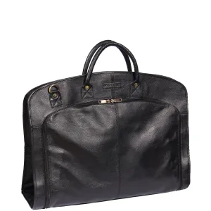DR319 Genuine Soft Leather Suit Carrier Dress Garment Bag Black