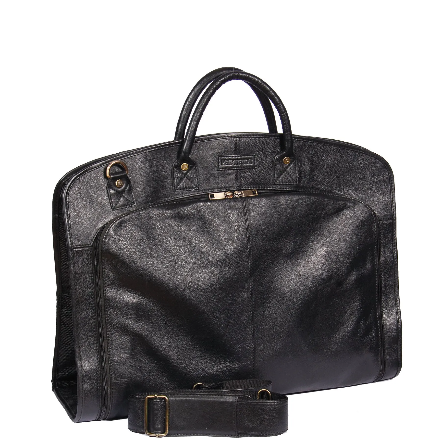 DR319 Genuine Soft Leather Suit Carrier Dress Garment Bag Black