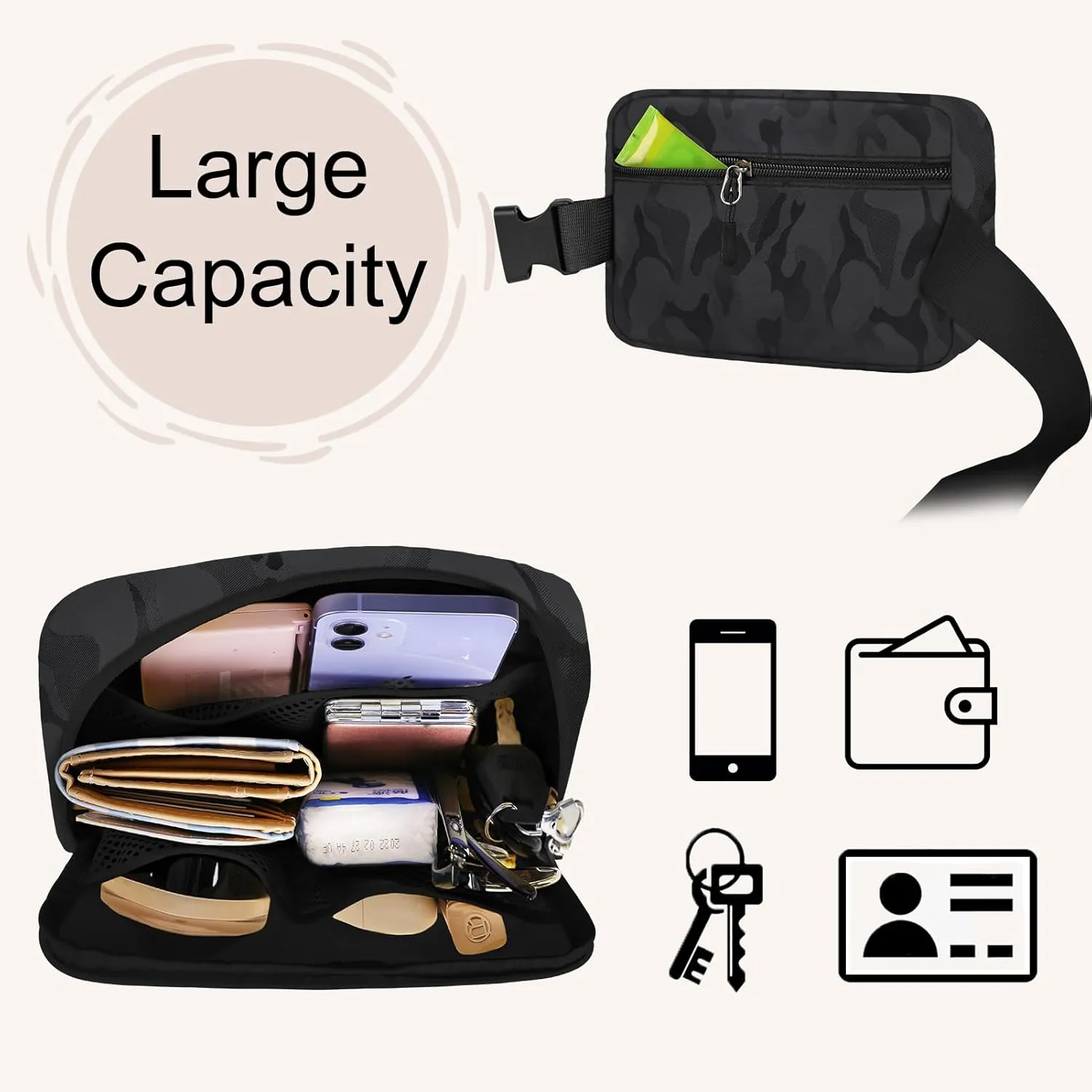 Fanny Packs for Women - Belt Bag for Women - Fanny Pack Crossbody Bags - Black Fanny Pack with Adjustable Strap, Fashion Cross Body Fanny Pack for Running