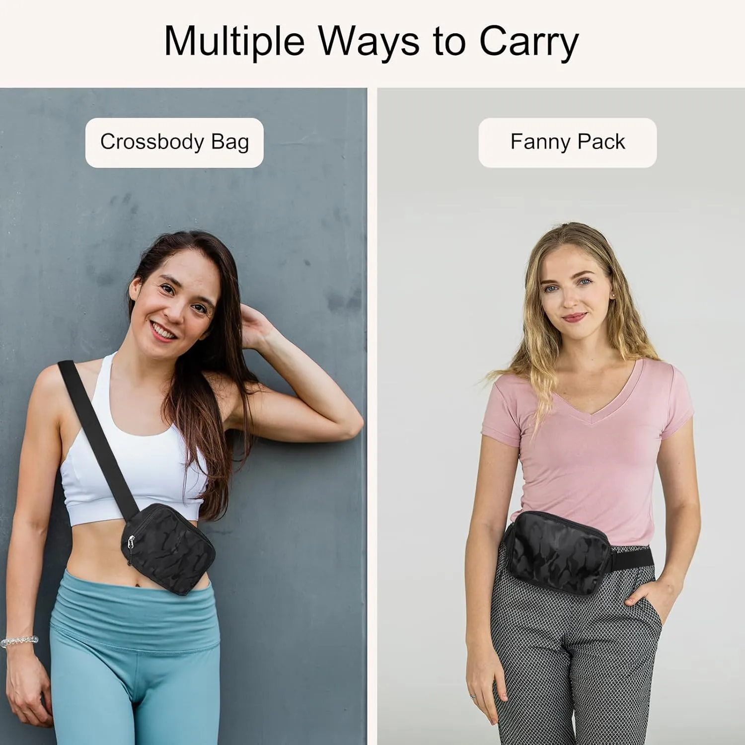 Fanny Packs for Women - Belt Bag for Women - Fanny Pack Crossbody Bags - Black Fanny Pack with Adjustable Strap, Fashion Cross Body Fanny Pack for Running