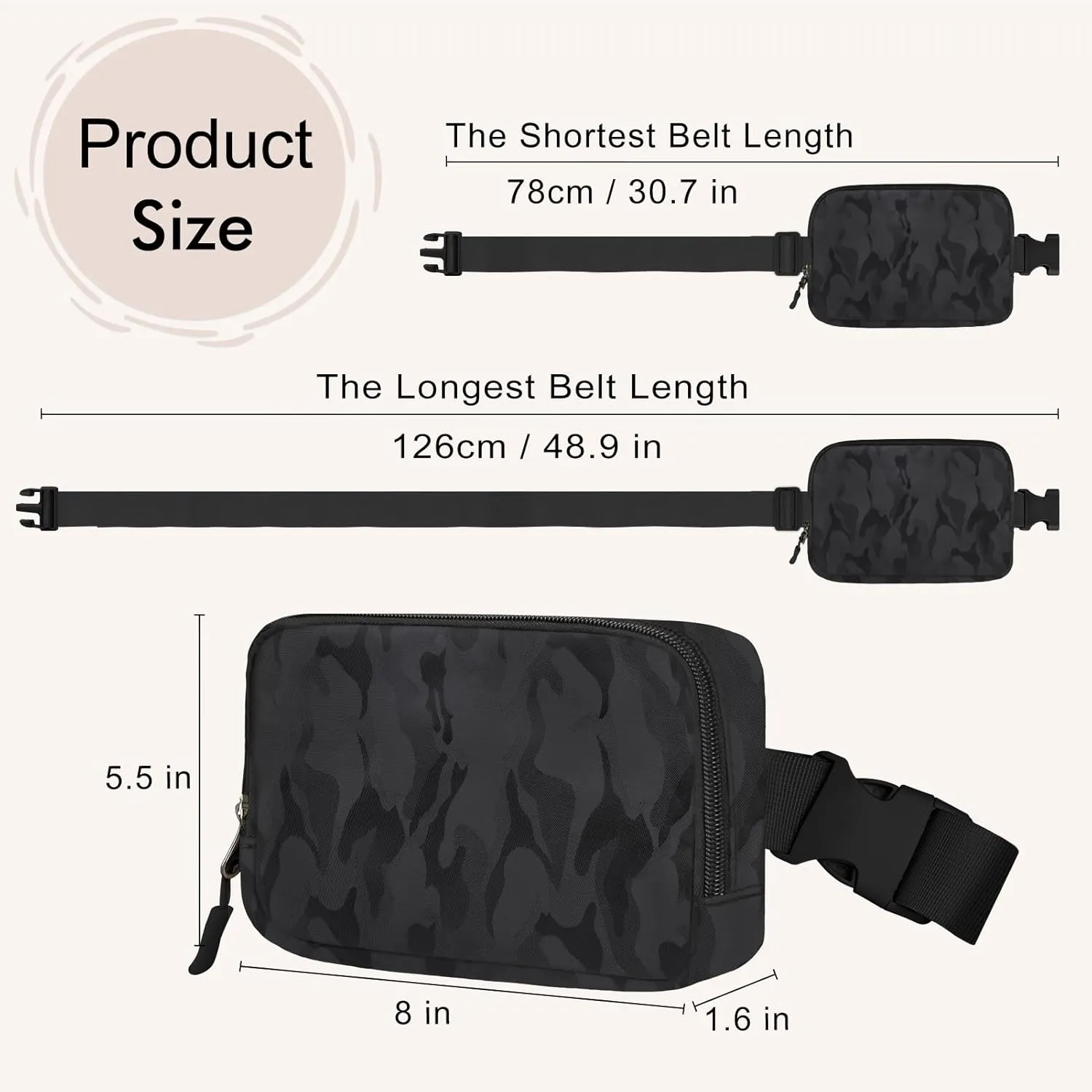 Fanny Packs for Women - Belt Bag for Women - Fanny Pack Crossbody Bags - Black Fanny Pack with Adjustable Strap, Fashion Cross Body Fanny Pack for Running